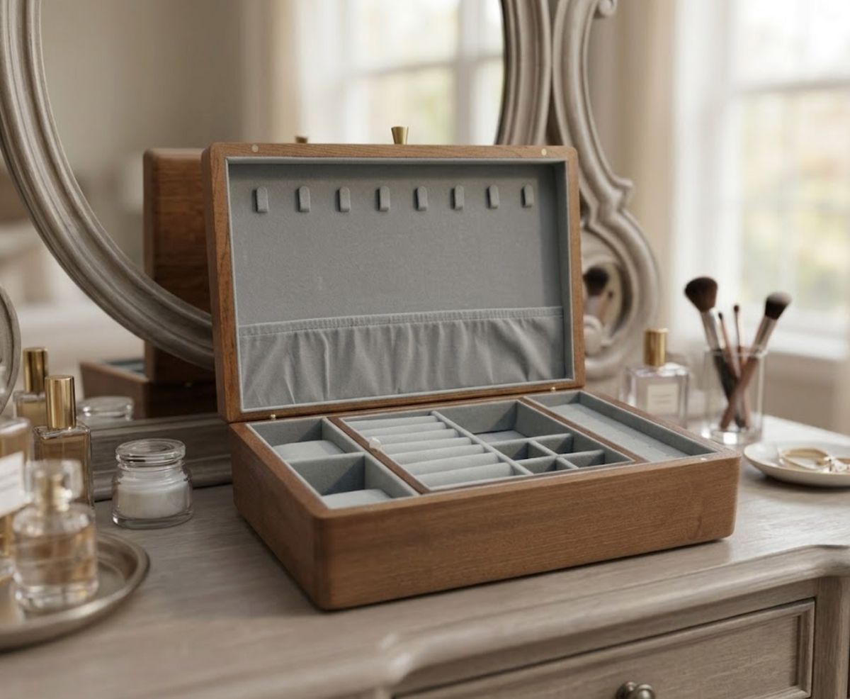 Personalized Engraved Wooden Jewelry Box with Removable Tray