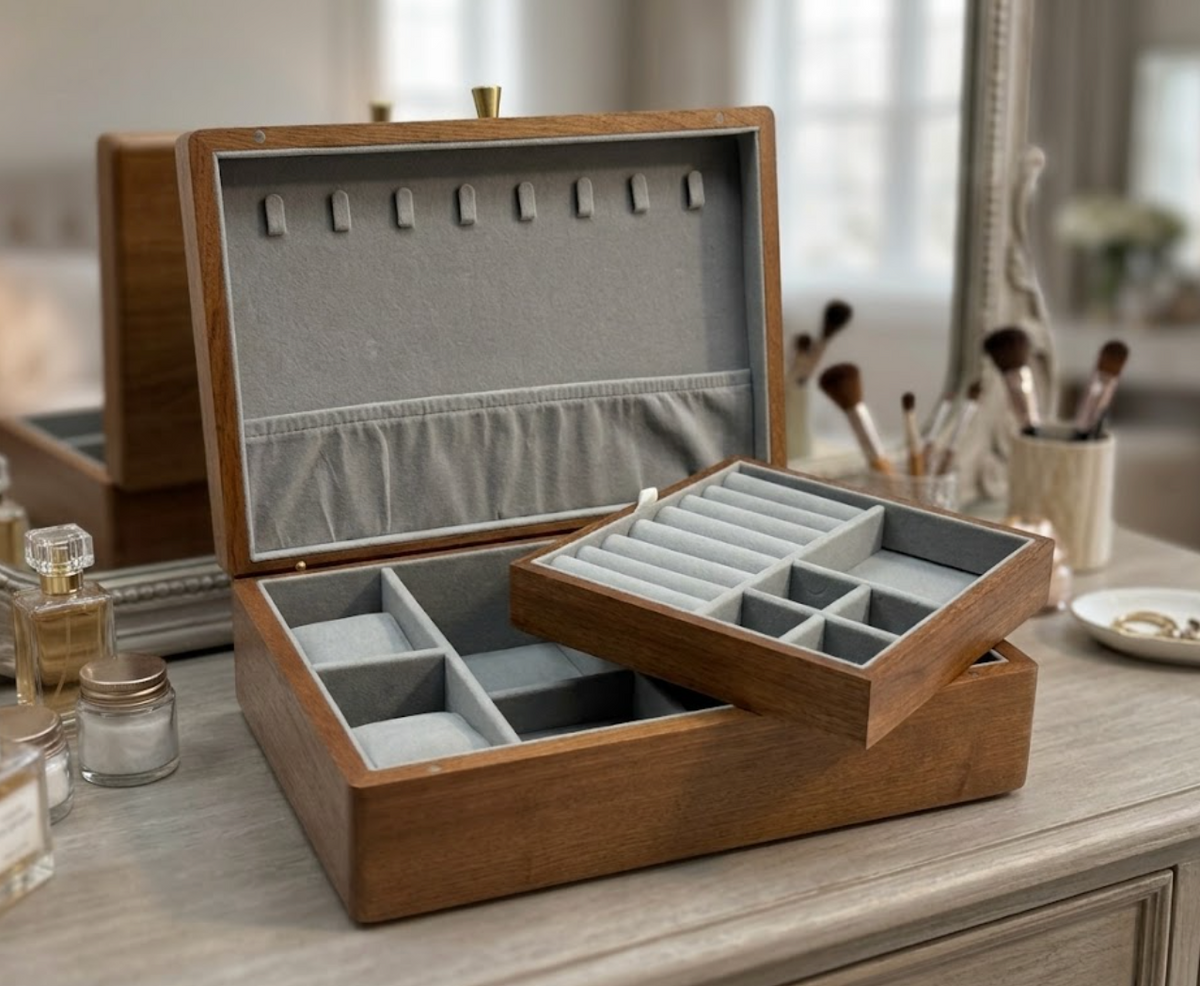 Personalized Engraved Wooden Jewelry Box with Removable Tray