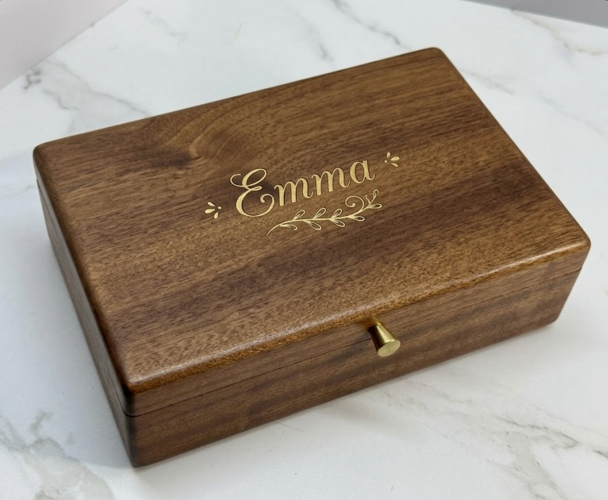 Personalized Engraved Wooden Jewelry Box with Removable Tray