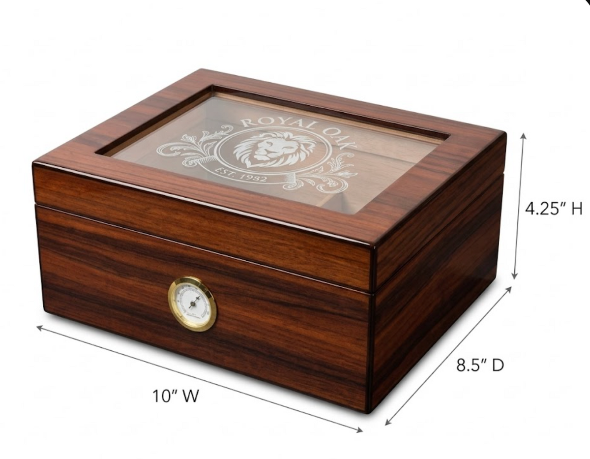 Personalized Piano-Finish Glass Top Cigar Humidor with Hygrometer ~ Large Seco