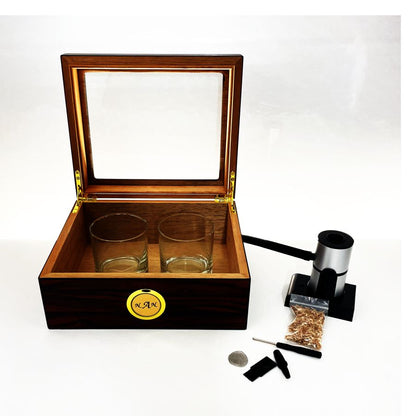 Small Engraved Whiskey Smoker Box with Glass Lid - Personalized Engraved Gifts