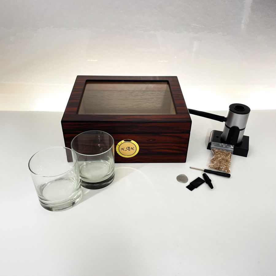 Small Engraved Whiskey Smoker Box with Glass Lid - Personalized Engraved Gifts