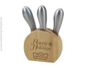 Stainless Steel Cheese Tool Set with Engraved Wooden Block Brimsen - Personalized Engraved Gifts