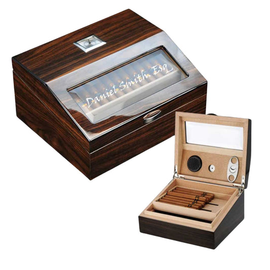 engraved glasstop humidor