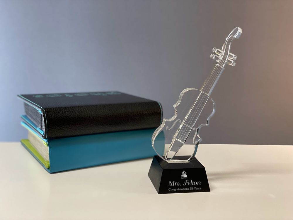 Engraved Crystal Violin or Cello on Black Crystal Base - Personalized Engraved Gifts