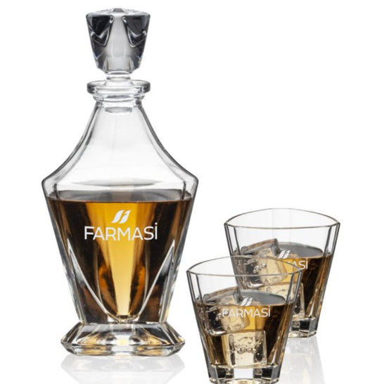 Engraved Triangle Decanter with 2 Glass Set ~ Spatial - Personalized Engraved Gifts