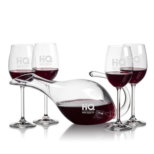 Wine Carafe / Decanter with 4 Wine Glasses Custom Engraved ~ Hancock - Personalized Engraved Gifts