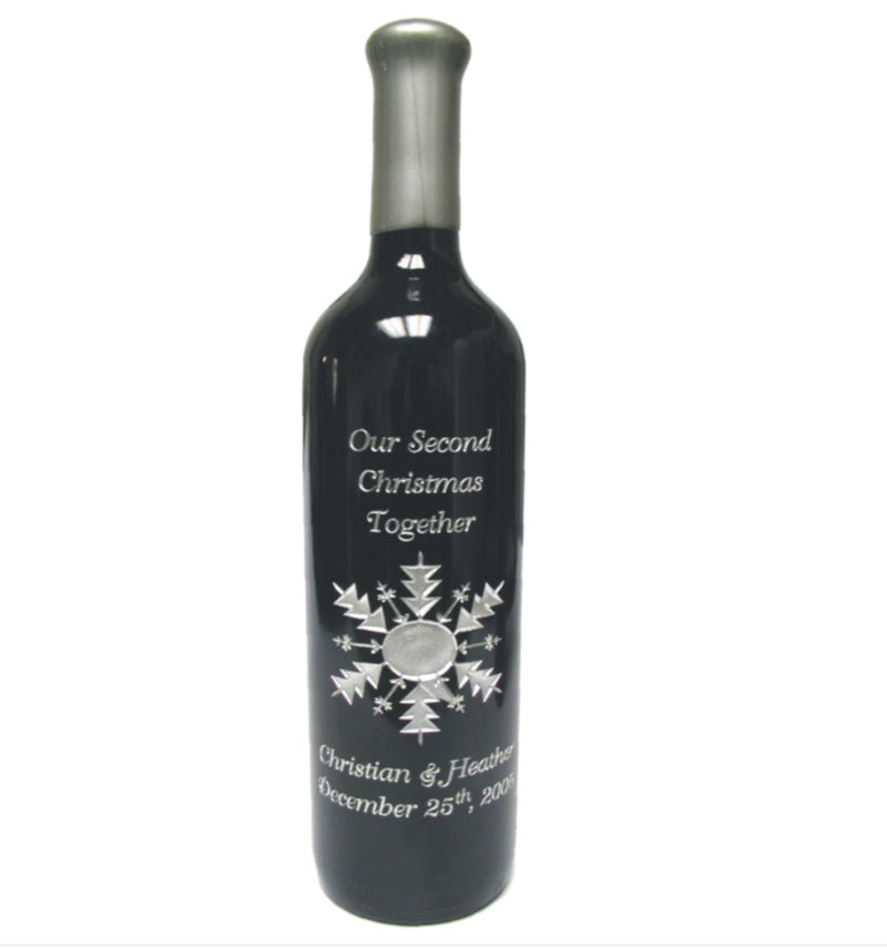 Custom Engraved Wine Bottles - Snowflake - Personalized Engraved Gifts