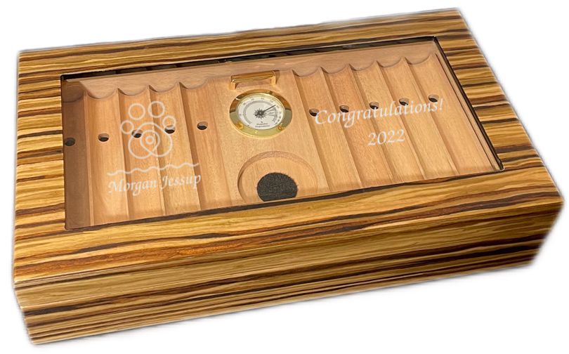 Engraved African Techwood Glasstop Humidor ~ Obeche - Personalized Engraved Gifts