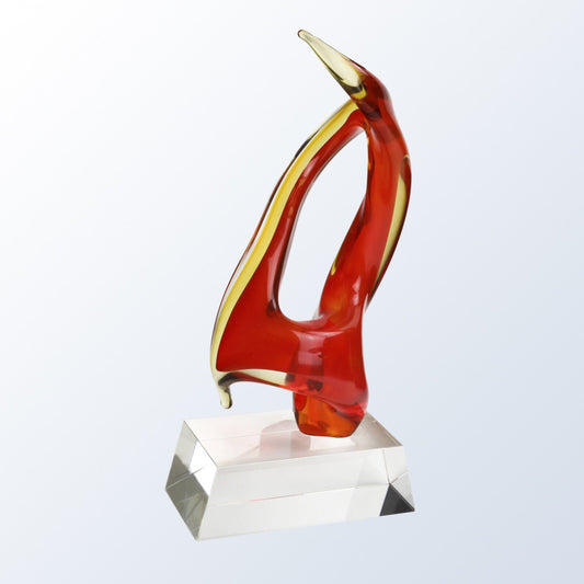 Engraved Angular Firey Red Art Glass Award ~ Cardinal