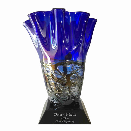art glass base on engraved black base