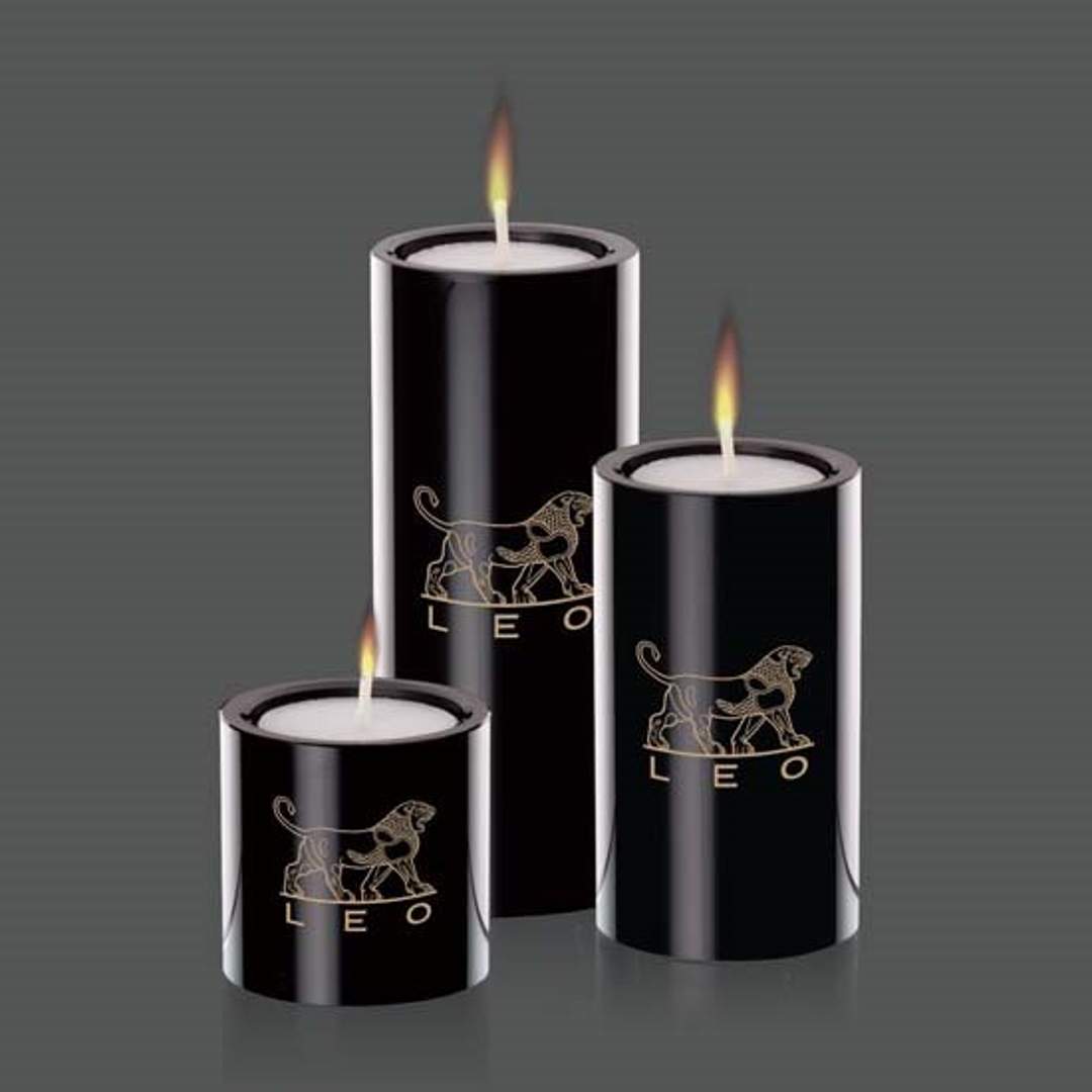 Set of Three Black Crystal Candle Holders Engraved, Georgian - Personalized Engraved Gifts