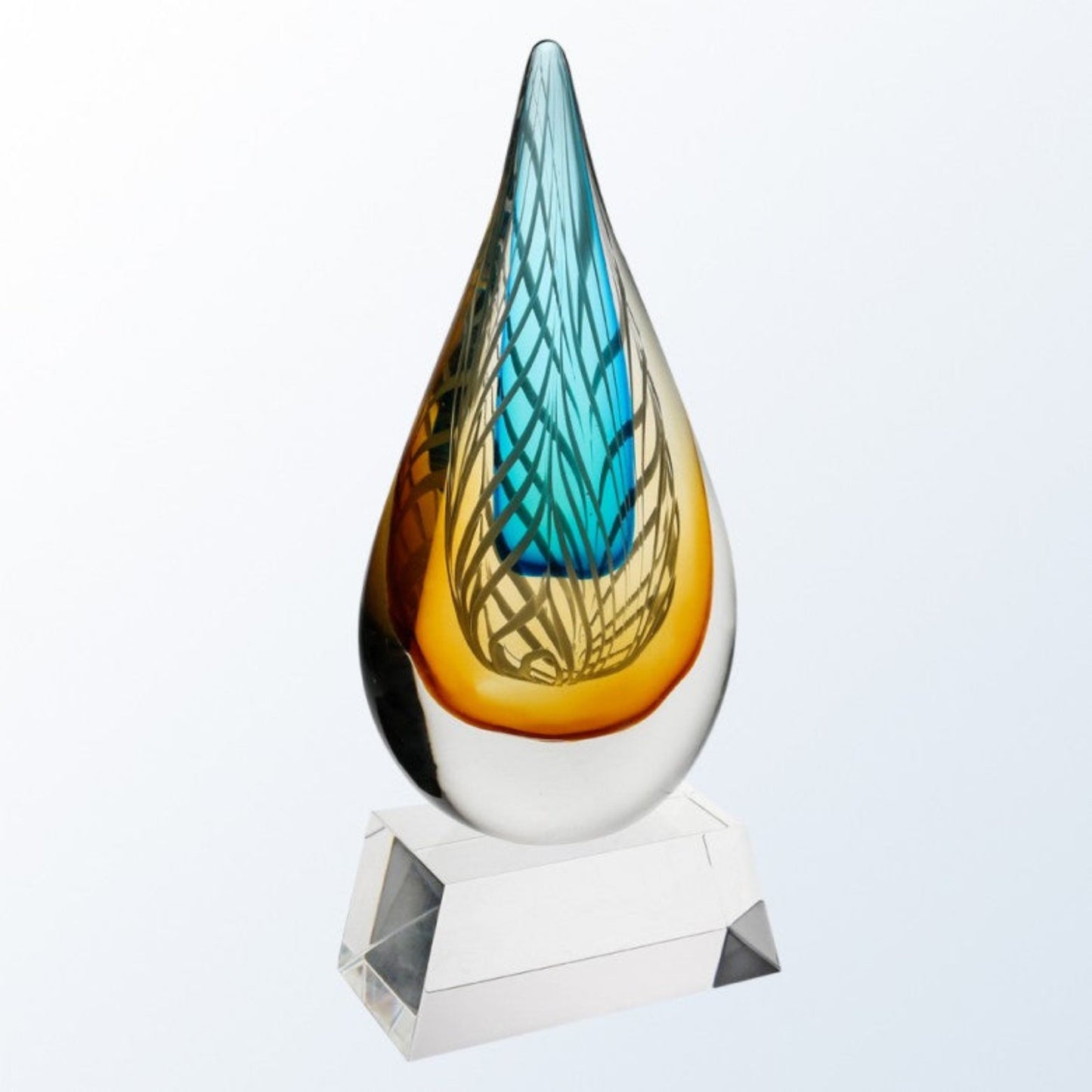 gold blue art glass award clear base