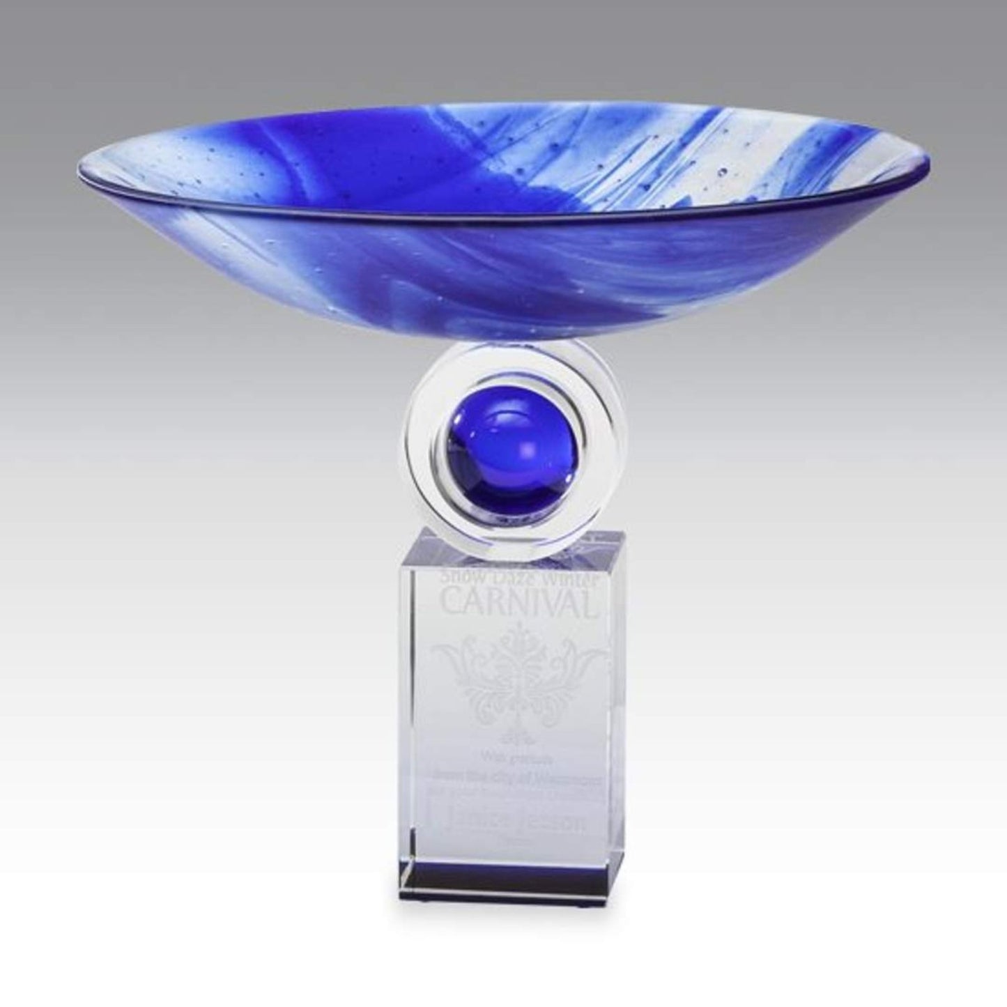 Personalized Blue Art Glass Pedestal Bowl ~ Livia