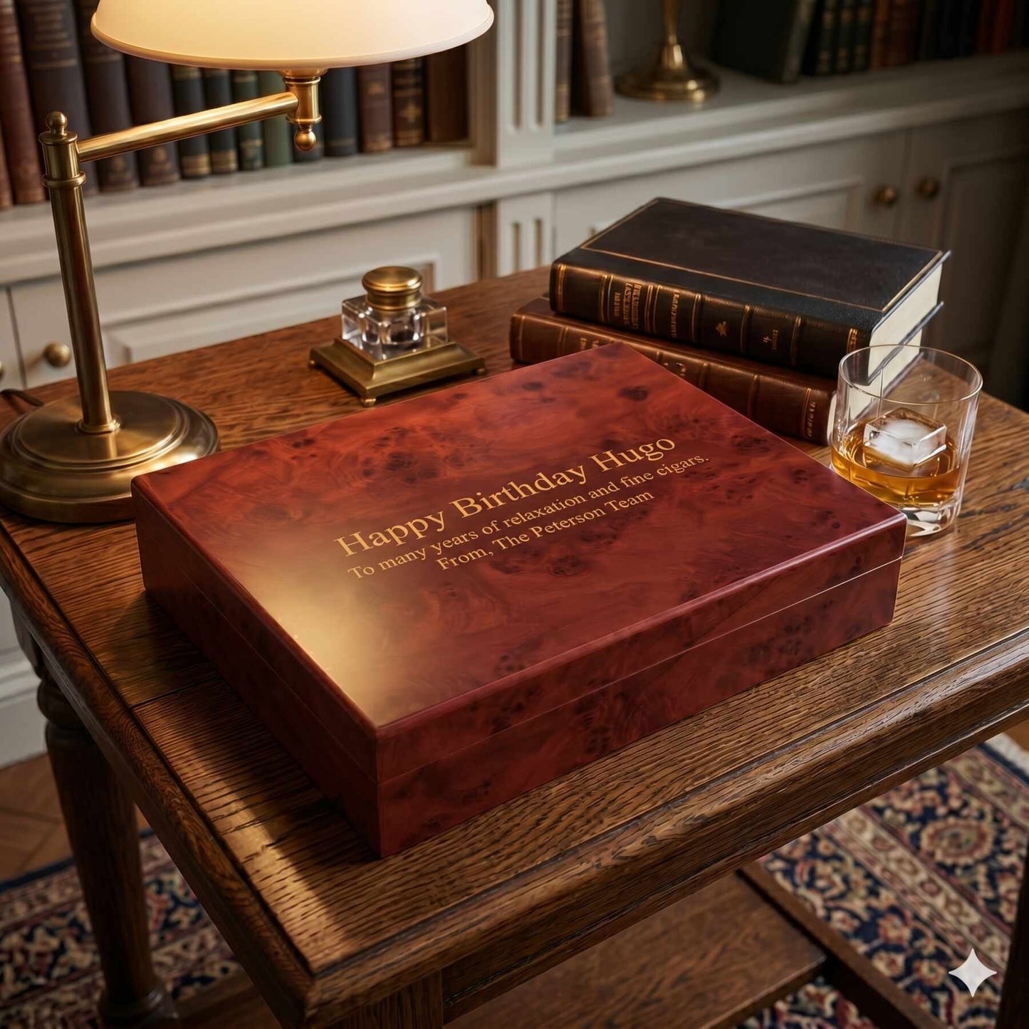 engraved humidor with Happy Birthday