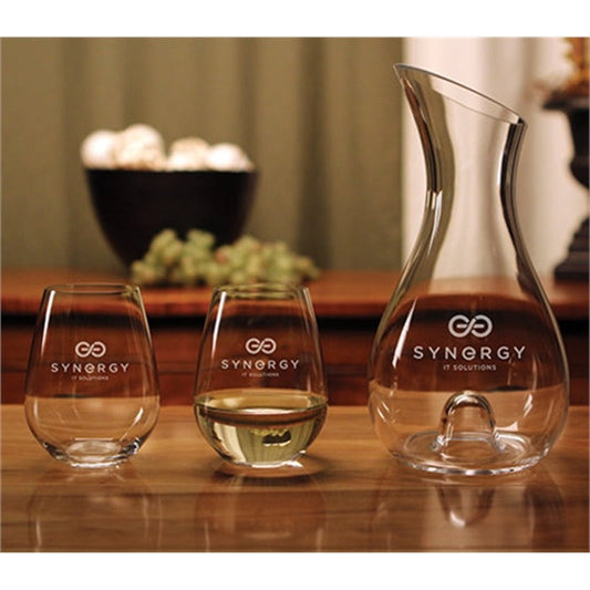 Classic Punted Wine Carafe/ Decanter with Two Glasses ~ Alba Stemless Set - Personalized Engraved Gifts