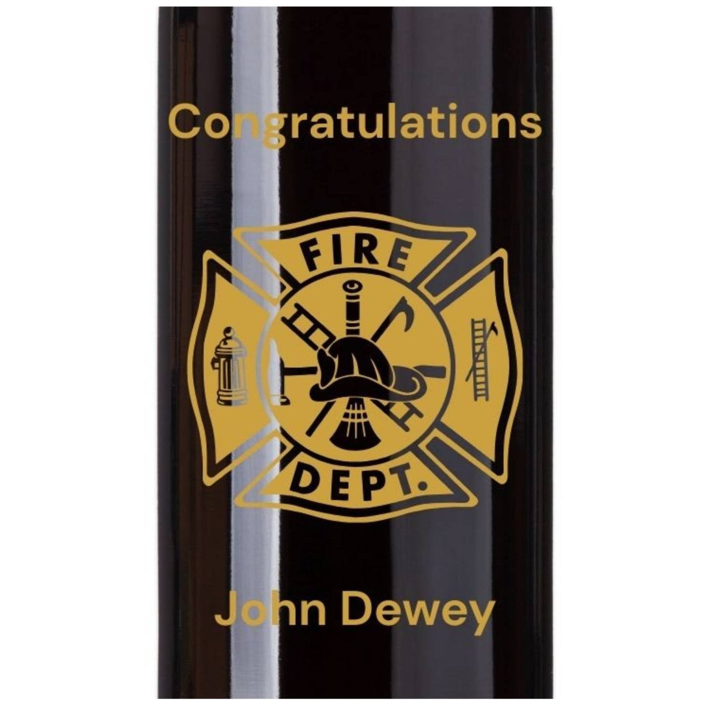 closeup  wine bottle engraved with  'Congratulations' text on a white background