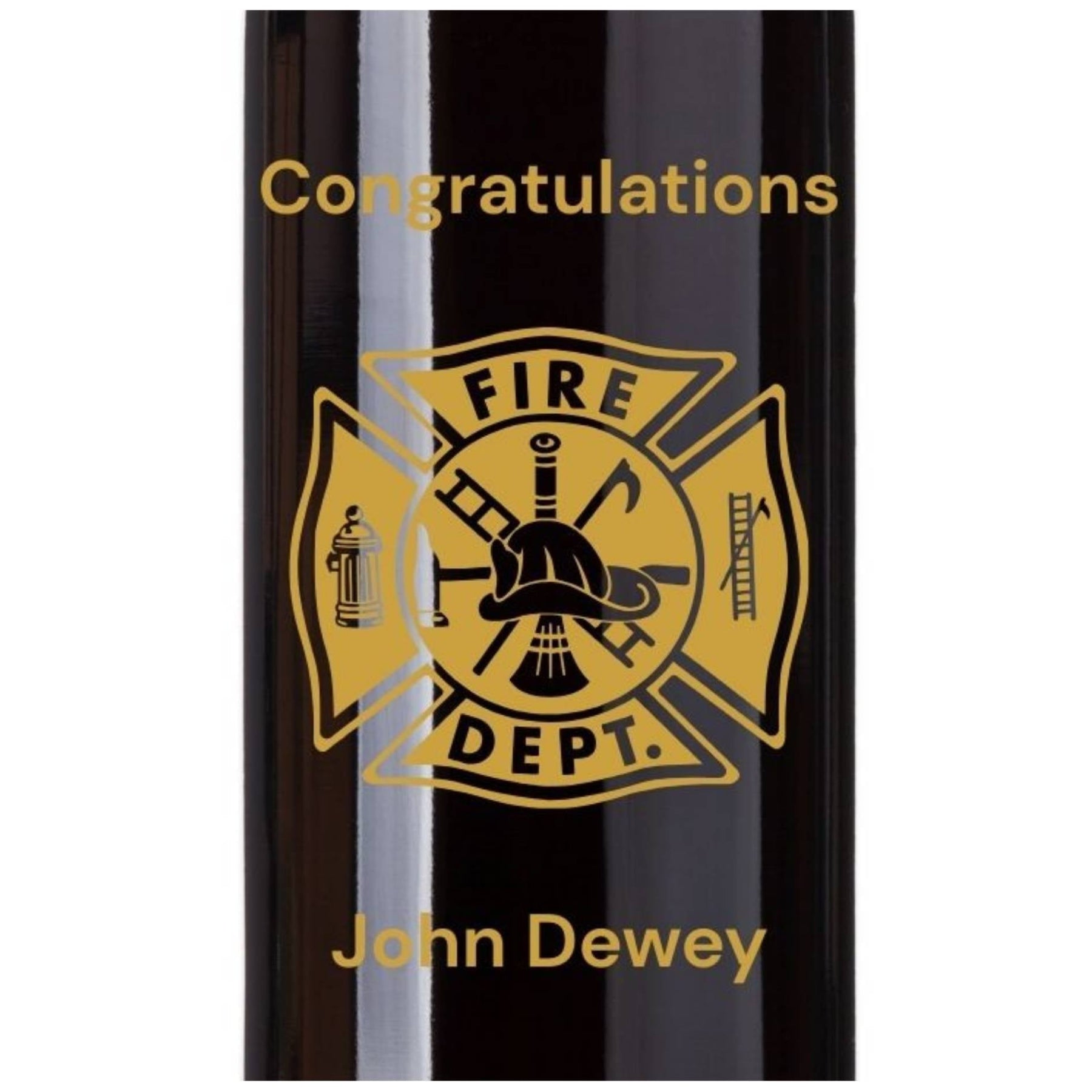 closeup  wine bottle engraved with  'Congratulations' text on a white background