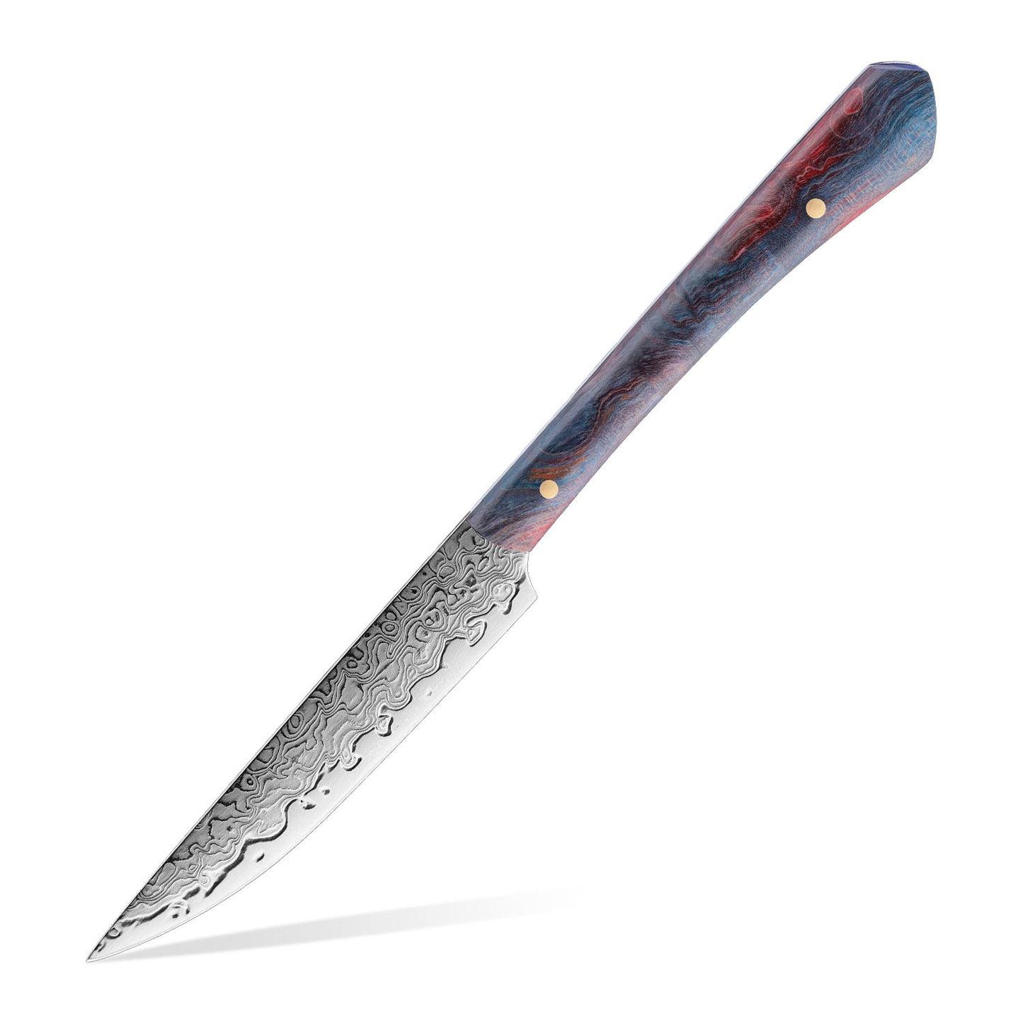 Juego de regalo de cuchillos para carne de acero de Damasco personalizados con mango de abulón