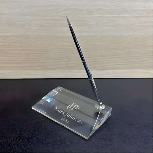 Engraved Crystal Slanted Name Plate and Pen Set ~ Palmer - Personalized Engraved Gifts