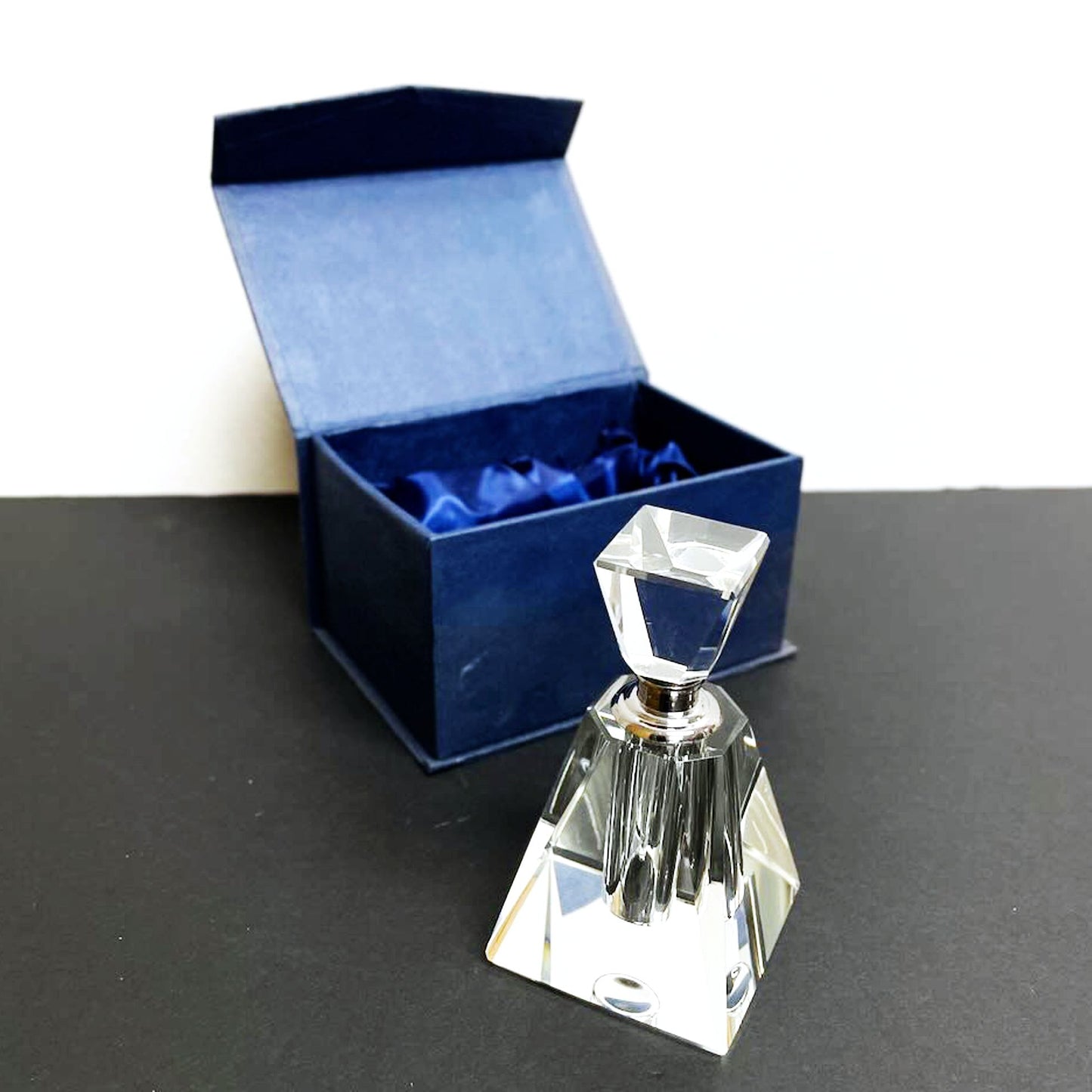 Engraved Crystal Perfume Bottle Pyramid Shaped ~ Eloise