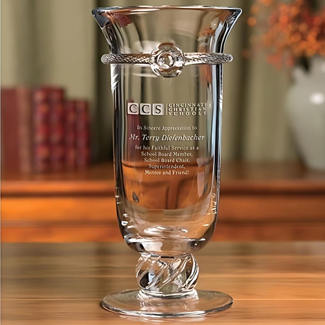 Crystal Trophy Cup with Braided Medallion ~ Signature - Personalized Engraved Gifts