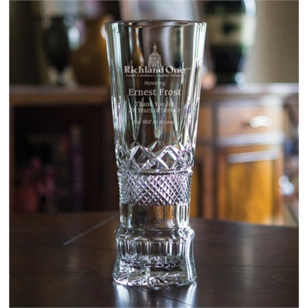 Engraved Crystal Champion Vase with ~ Laurel - Personalized Engraved Gifts