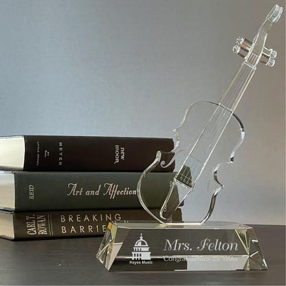 Crystal Violin or Cello Award on Solid Crystal Base ~ Command Performance - Personalized Engraved Gifts