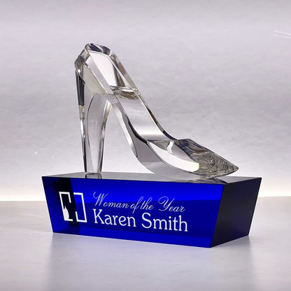 New Modern Engraved Crystal Pump, Slipper or Shoe Award - Personalized Engraved Gifts