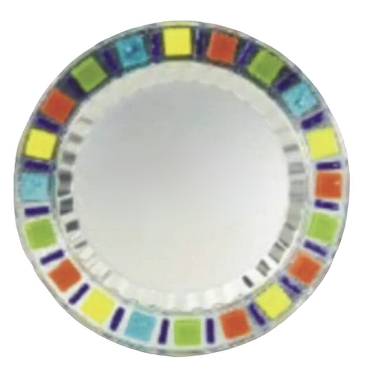 Bandeja de plata redonda europea grabada con borde de mosaico de vidrio multicolor