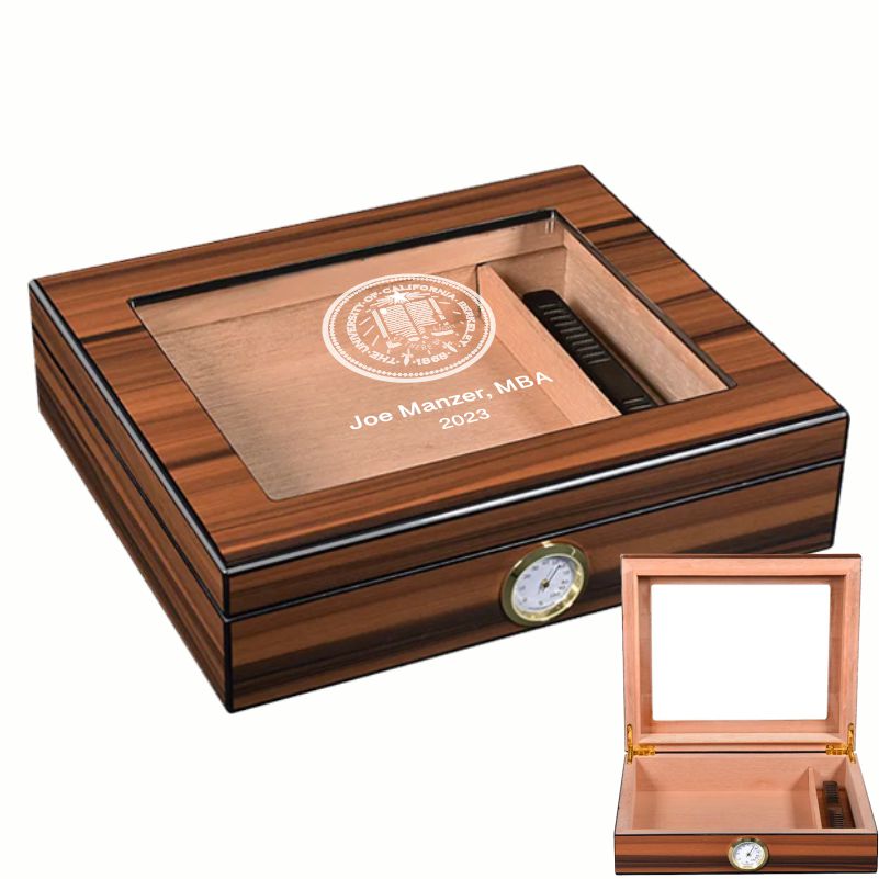 Personalized Desktop Humidor with Piano Finish and Engravable Glass Top ...