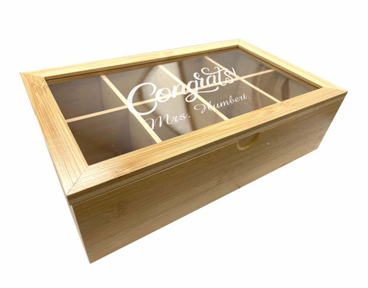 Laser Engraved Bamboo Tea Box with Glass Lid ~ Beacon - Personalized Engraved Gifts