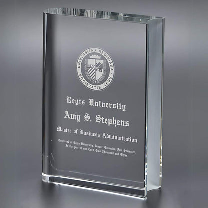 Engraved Crystal Book Award, Great Graduation Gifts ~ Collegiate - Personalized Engraved Gifts