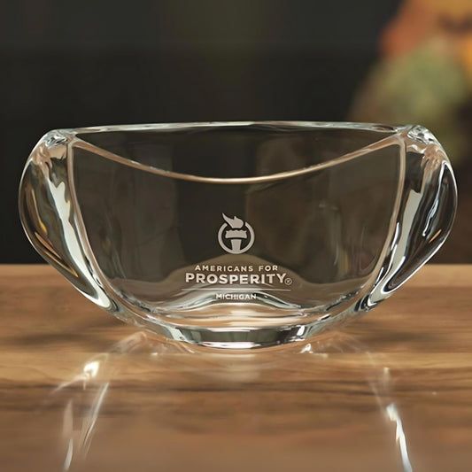 Personalized Curved Crystal Bowl ~ Zara - Personalized Engraved Gifts