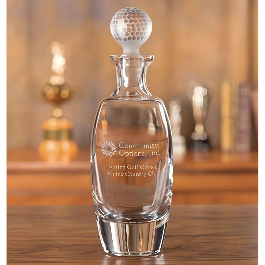 Golf Ball Stopper Crystal Wine and Whiskey Decanter ~ Fringe - Personalized Engraved Gifts