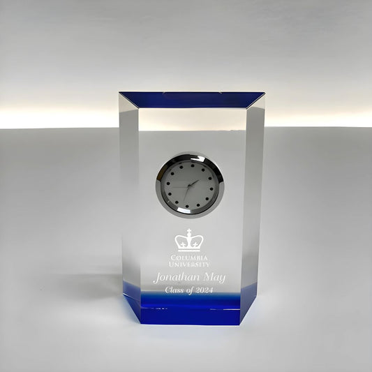 Engraved Crystal Aqua Marine Clock - Personalized Engraved Gifts