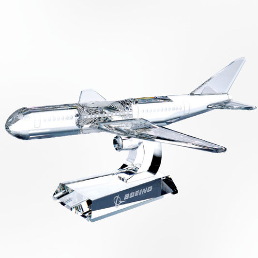 Crystal airplane model on a stand with Boeing logo