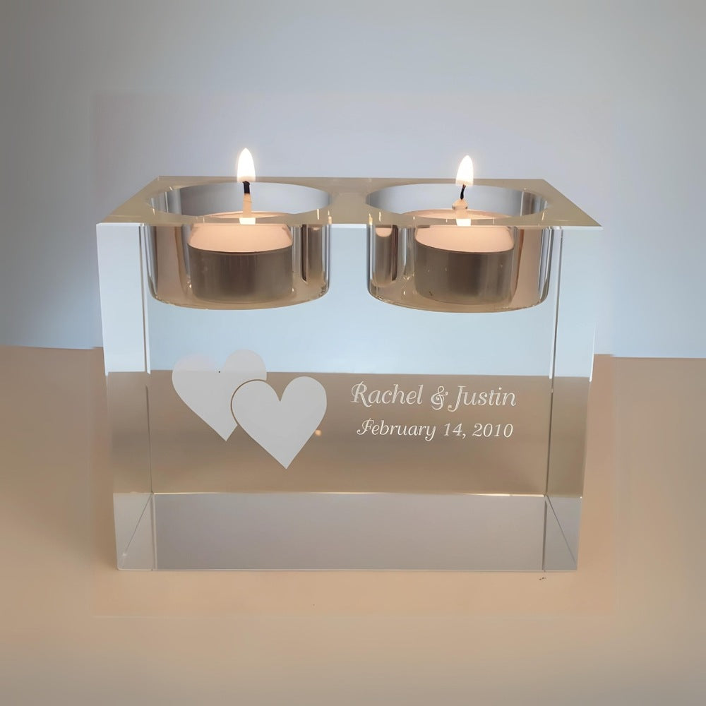 Personalized Crystal Tea for Two Candle Holders - Personalized Engraved Gifts