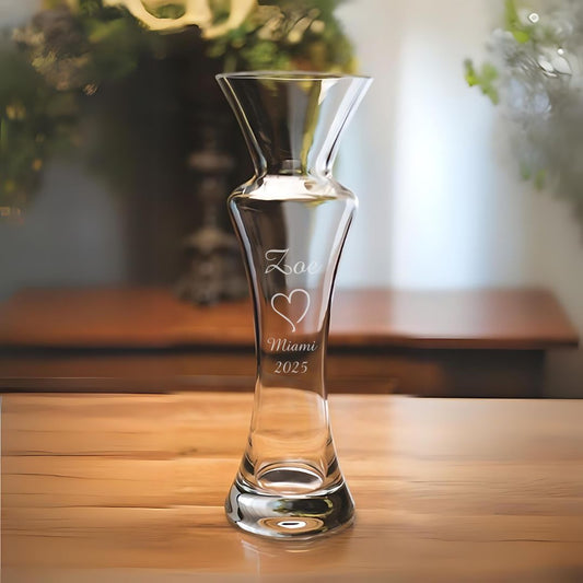 Curvy and Chic Engraved Glass Bud Vase ~ Asburn - Personalized Engraved Gifts