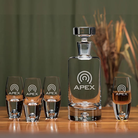 Engraved Cylinder Decanter and 4 Taster Glasses ~ Sendai - Personalized Engraved Gifts