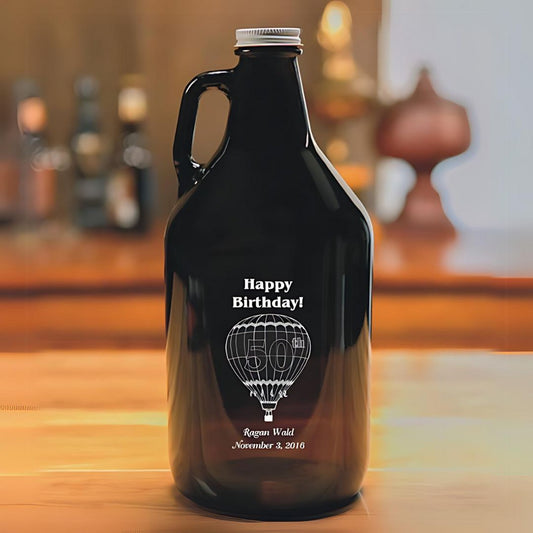 Engraved Amber Glass Beer Growler ~ Cooperstown - Personalized Engraved Gifts