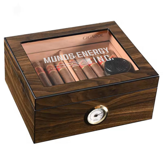 Personalized High Lacquer Ebony with Glass Top Humidor Sterling - Personalized Engraved Gifts