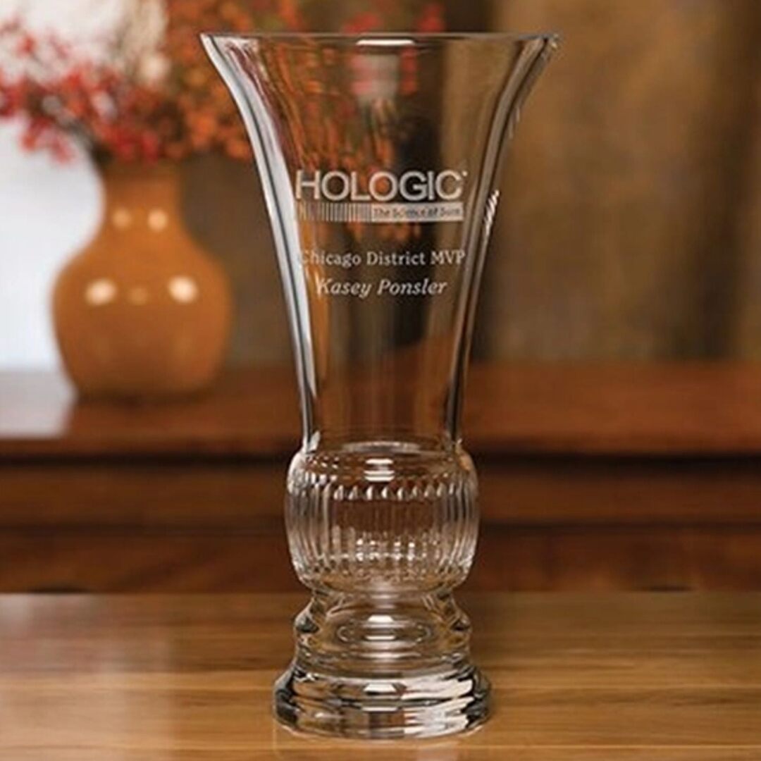 Hand-Cut Tall Crystal Vase on Pedestal ~ Devon - Personalized Engraved Gifts