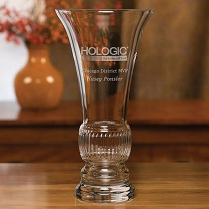 Hand-Cut Tall Crystal Vase on Pedestal ~ Devon - Personalized Engraved Gifts