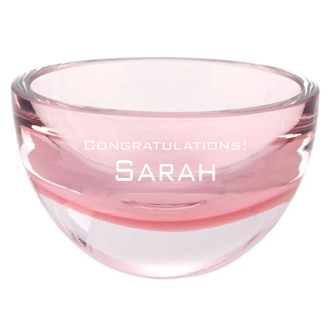 Personalized Soft Pink Thick Crystal Bowl ~ Rosette - Personalized Engraved Gifts