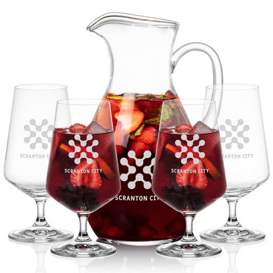 Engraved Curved Pitcher 4 Glass Set ~ Clarity - Personalized Engraved Gifts