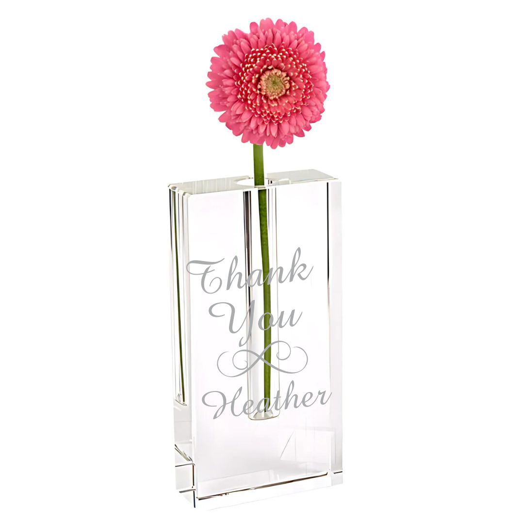 Personalized Stylish Crystal Rectangle Bud Vase ~ Donovan - Personalized Engraved Gifts