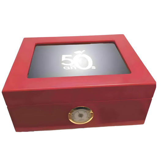 Red High Gloss Humidor with Engraved Glass - Personalized Engraved Gifts