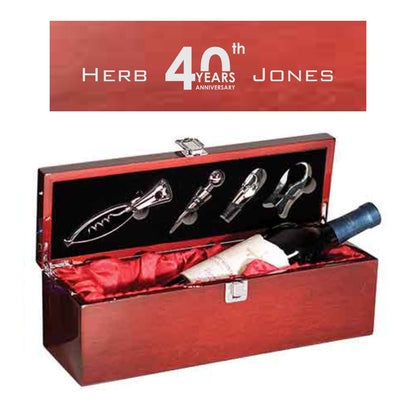 Engraved Wine Gift Box with Tools - Matte Finished Wood - Personalized Engraved Gifts