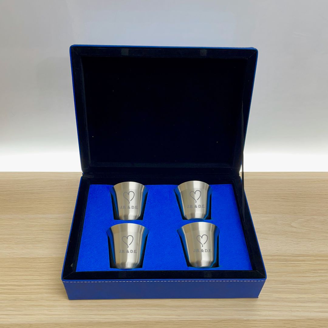 Gift-Ready Chic Stainless Steel Espresso Cup Sets Set of 2 ~ Lungo - Personalized Engraved Gifts